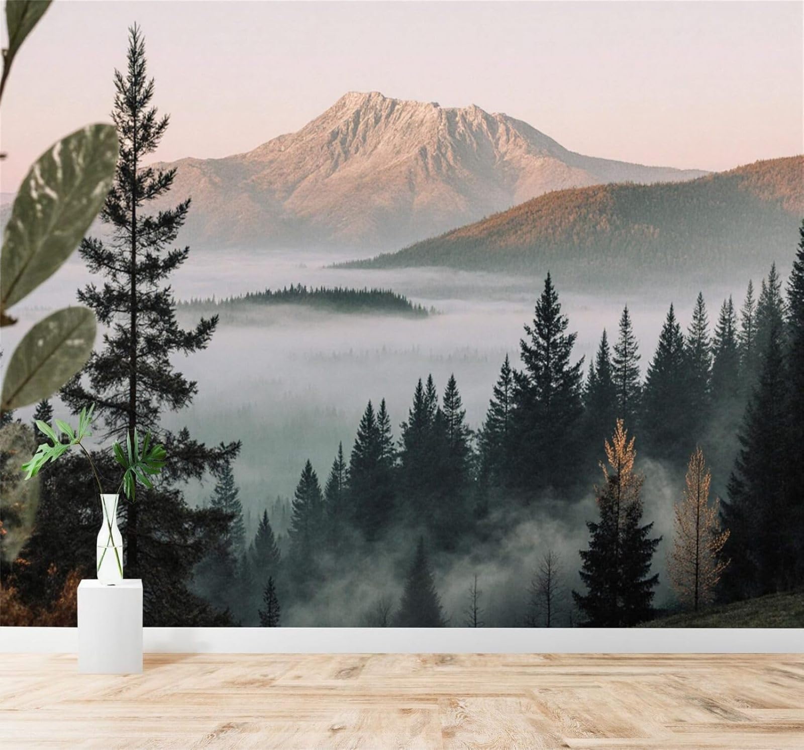 Xlming 150Cm×105Cm(B×H) Fresh Mist Shrouded Mountain Scenery Pine Forest Sunrise 3D Wallpaper Silky Texture Home Study Office Grey Dining Room Sofa Bedroom Living Room Tv Backdrop-150Cm×105Cm