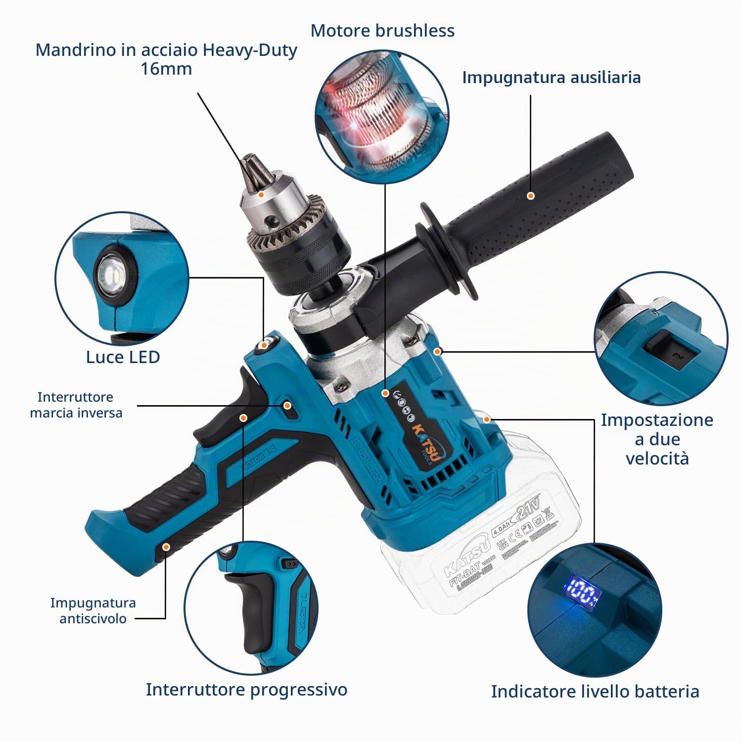 Katsu FIT-BAT - Trapano per miscelazione di malta cementizia senza spazzole senza fili, 21 V, mandrino da 16 mm, velocità continua, cambio a 2 marce, miscelatore portatile per intonaco, trapano a foro