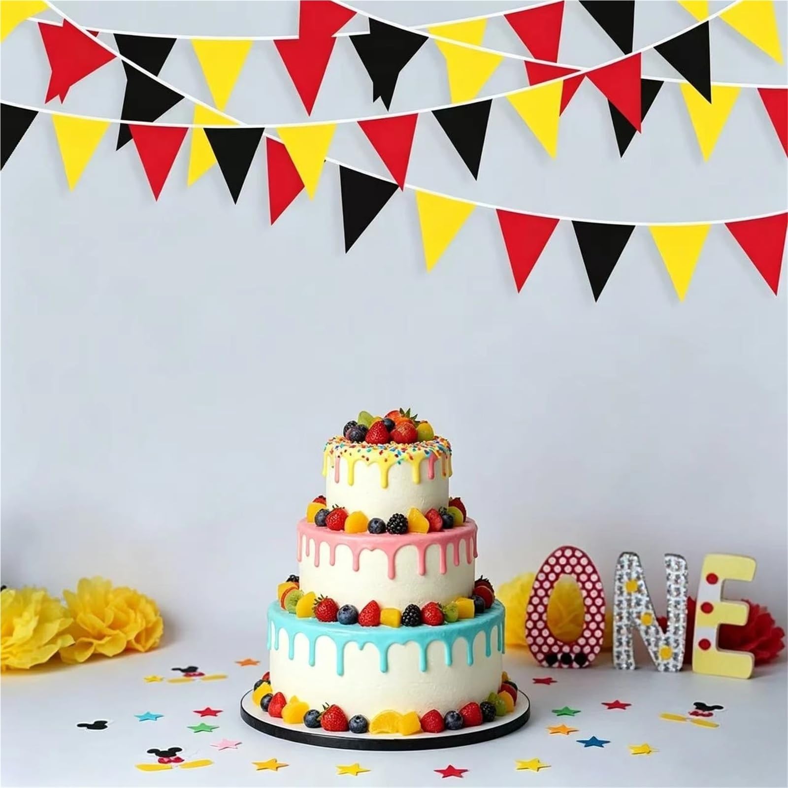 Banderines Decorativos 10m Red Yellow Black Bunting Flags 20x30cm Plastic Party Decor(3 PCS)