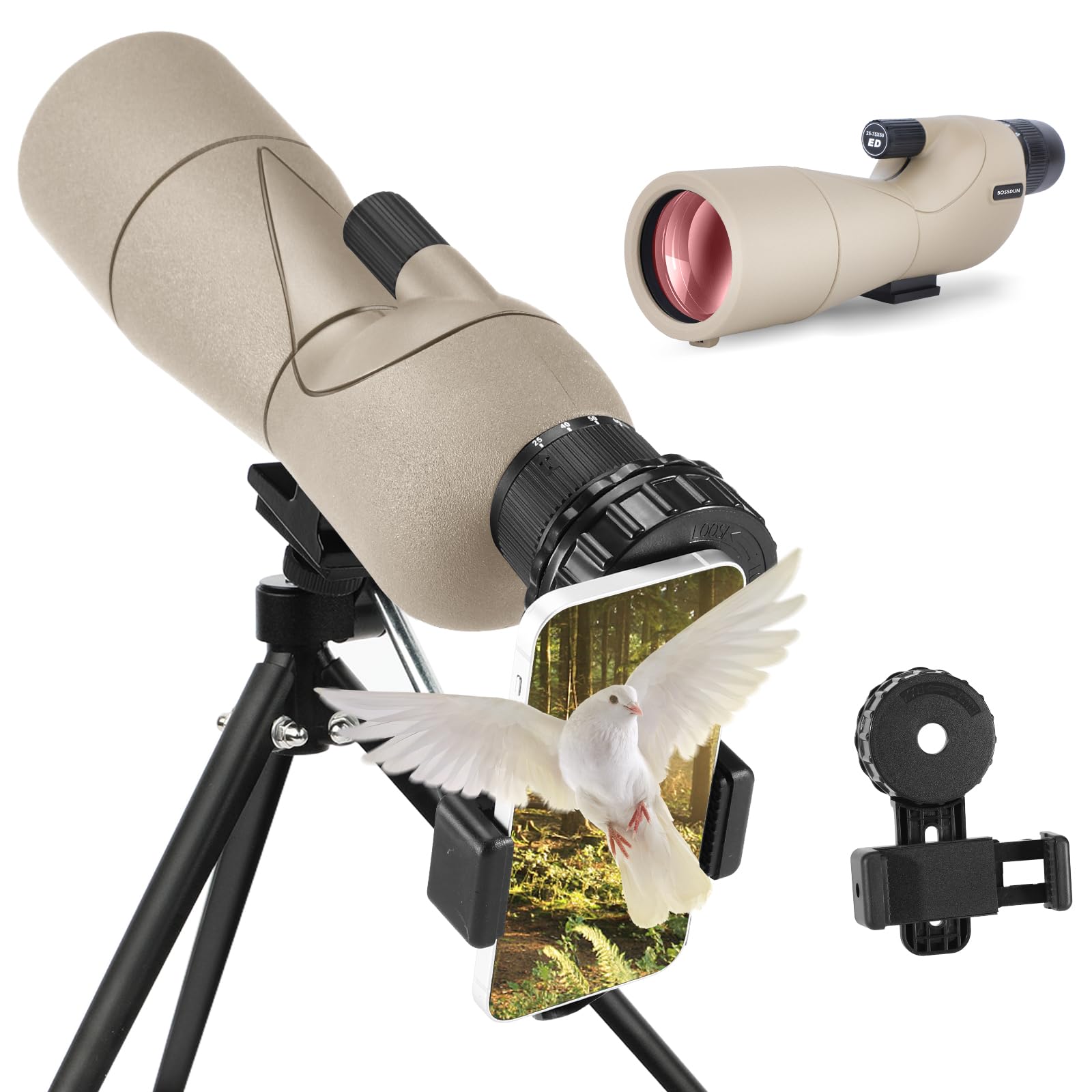 Cannocchiale, cannocchiale da caccia per il tiro al bersaglio, telescopio impermeabile con treppiede con prisma BAK4, adattatore per telefono, borsa per il trasporto (60H)