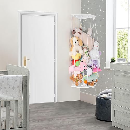 Miniatura 7 de Soporte de madera para almacenamiento de animales de peluche con patrón de estrella, longitud ajustable, grande, organizador de juguetes de peluche