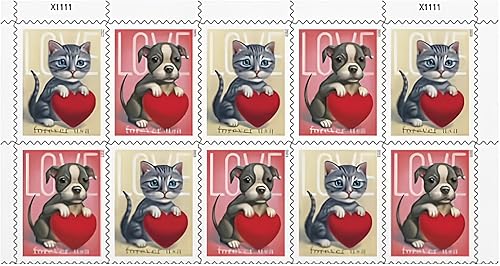 Love 2023 Forever First Class - Sellos postales de San Valentín, boda, celebración, aniversario, romance, fiesta, 12 hoja (10 sellos)