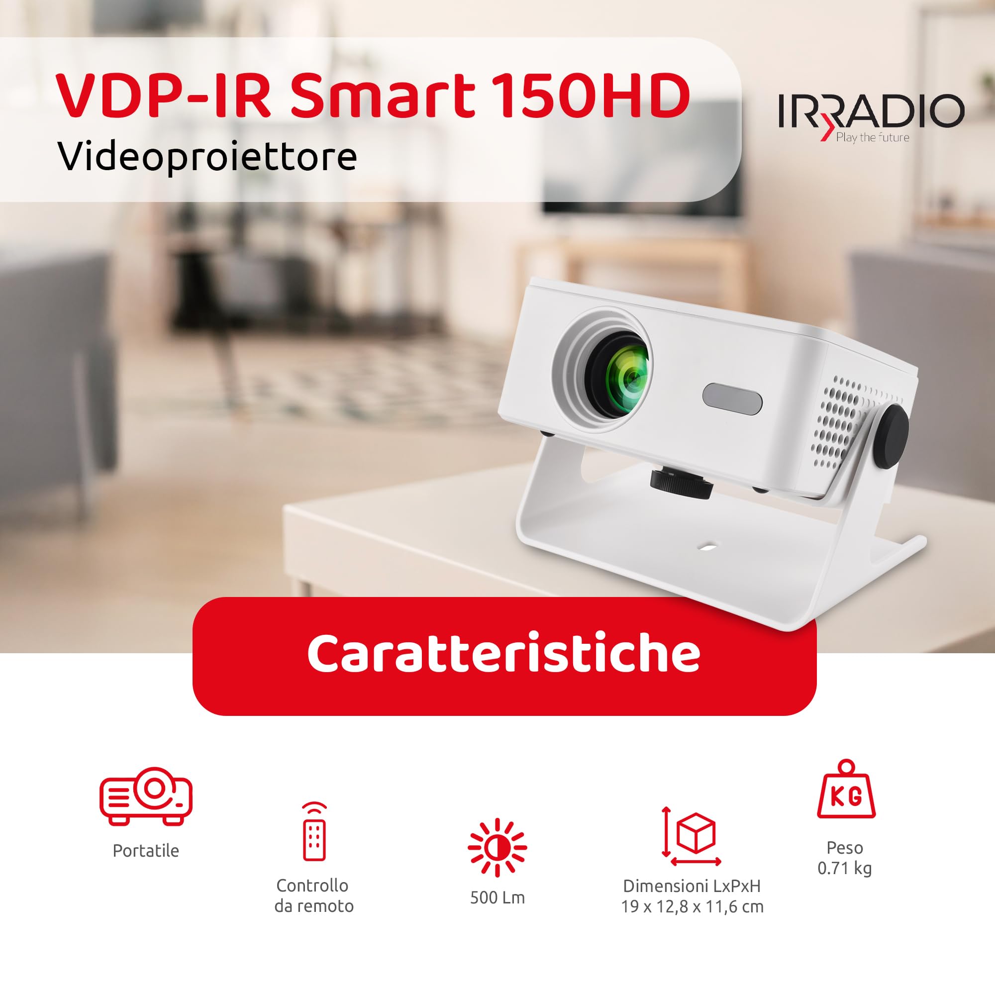 IRRADIO Videoproiettore Smart Full HD 150 ANSI Lumen | Mini Videoproiettore 4K Supporto Full HD 1080P con Android 13 e Auto Focus - Accesso diretto all'App Streaming e WiFi Dual Band
