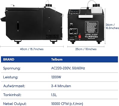 Telbum 1200W Boden Nebelmaschine mit Fernbedienung Wasserbasierte Nebelmaschine Bodennebelmaschine DMX 512 Manuelle SteuerungTimerfunktion Rauchmaschine für Hochzeit Party DJ Bühne Halloween