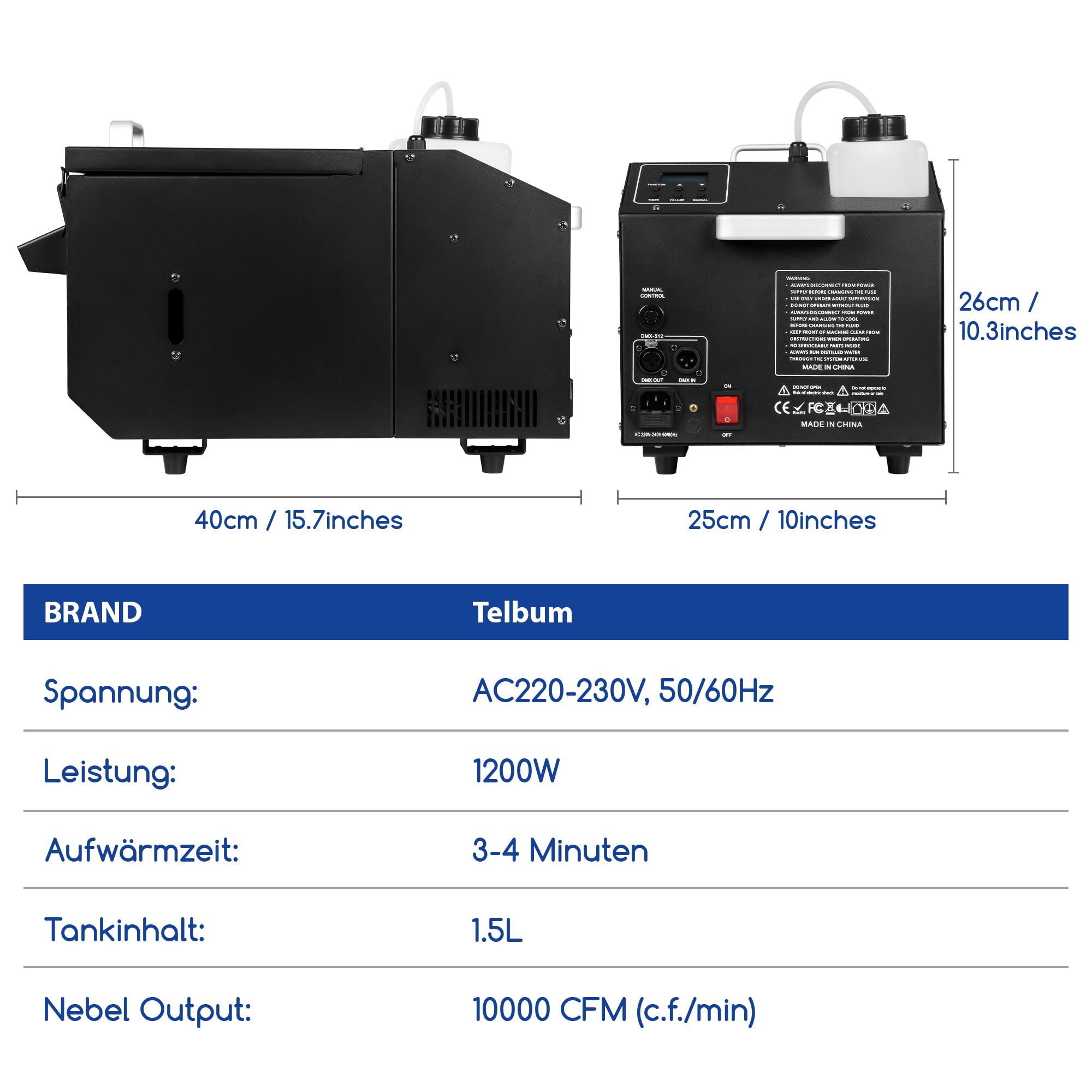 Telbum 1200W Boden Nebelmaschine mit Fernbedienung, Wasserbasierte Nebelmaschine Bodennebelmaschine, DMX 512, Manuelle Steuerung,Timerfunktion, Rauchmaschine für Hochzeit, Party, DJ, Bühne, Halloween