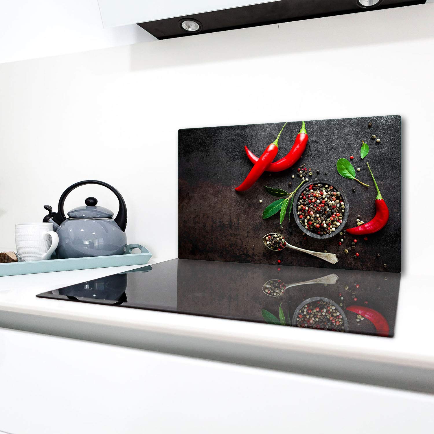 Cache-Plaque De Cuisson En Céramique 90x52 Cm - Planche à Découper Et Protection Anti-Éclaboussures - Motif Épices