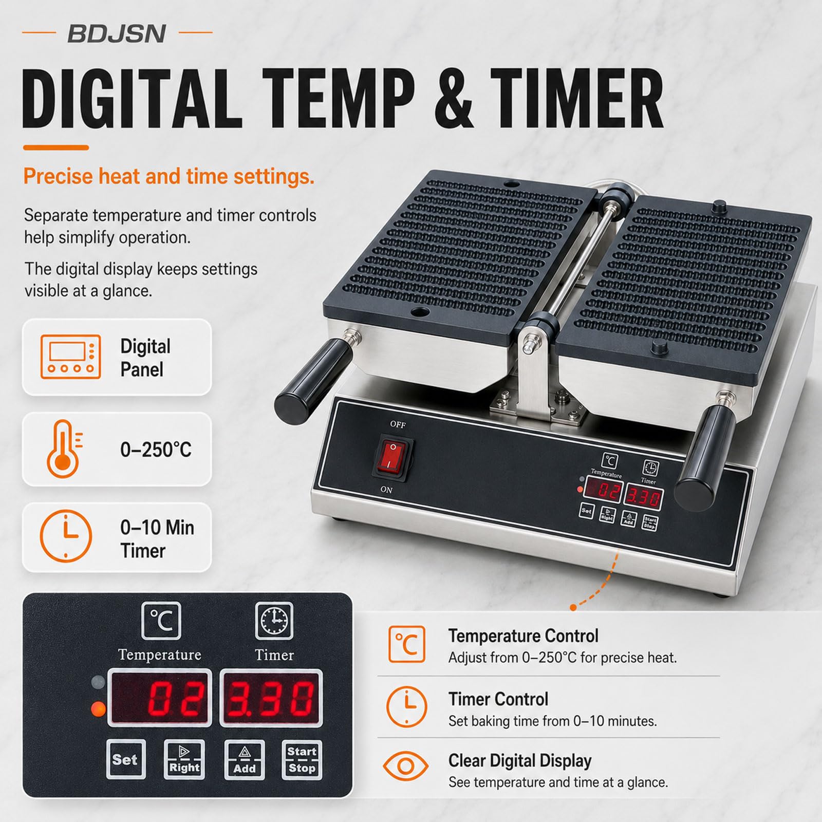 Gofrera De Palitos Profesional 13 Unidades, 1800w Eléctrica con Temperatura & Temporizador Digitales, Diseño Giratorio 180°, Placas Antiadherentes, Cuerpo Acero Inoxidable