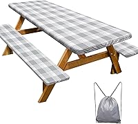 Vista 38 de Funda de mesa de picnic con fundas para bancos, elementos esenciales de camping, mantel de camping impermeable y a prueba de viento con bolsa