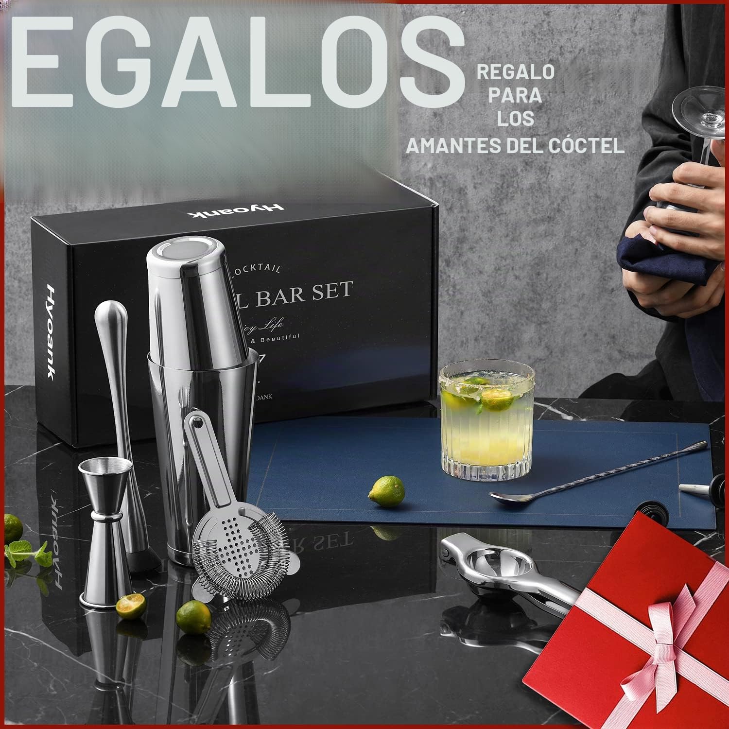 Kit de Barman | Juego Profesional de Mezcla de 25 Piezas con Bolsa de Viaje portátil | Juego de Herramientas de Barra de Acero Inoxidable para Hacer cócteles en casa, Fiestas, Camping
