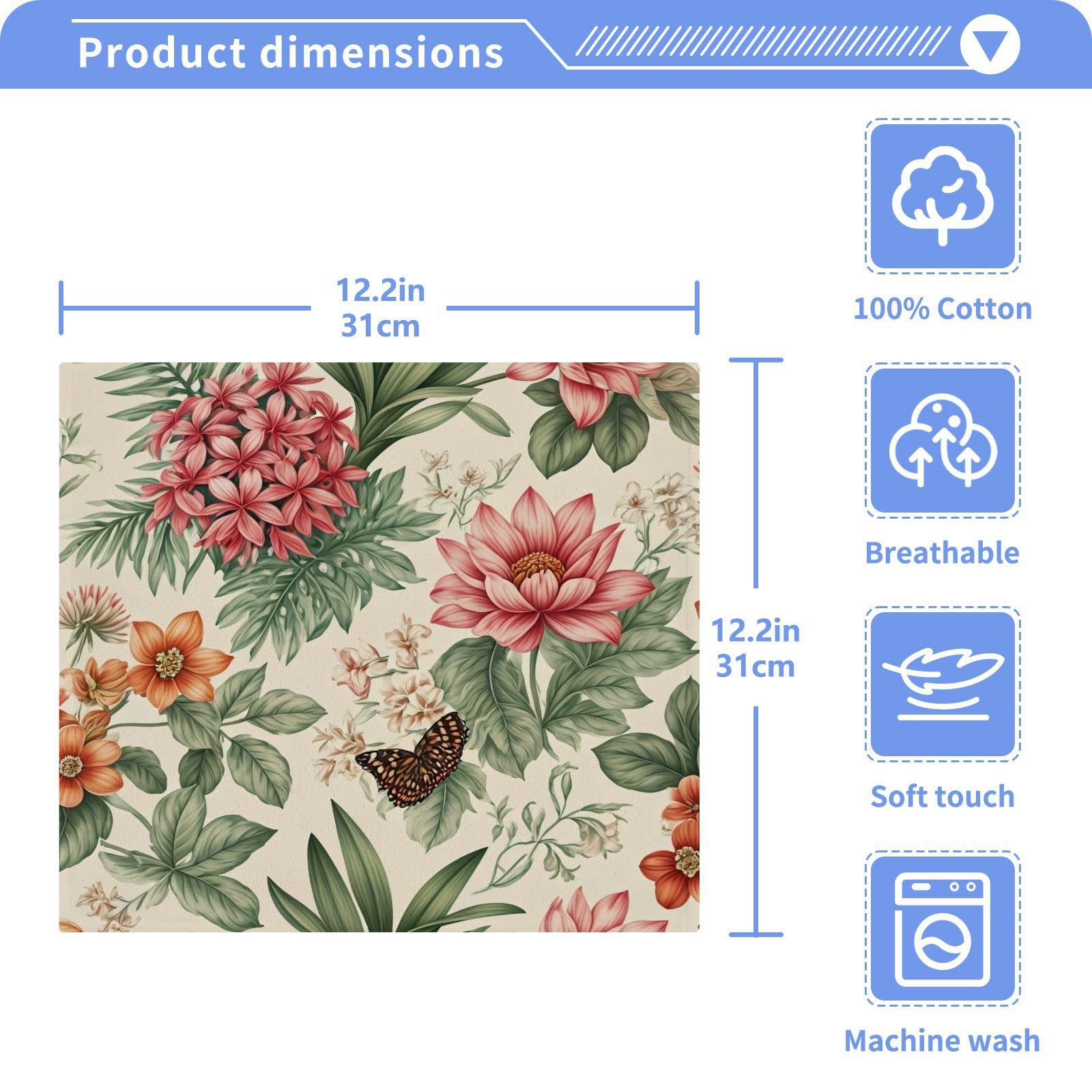 YANENDIE Vintage Botanical Pattern Washcloths Towels, Highly Absorbent and Soft Cotton Face Cloths, 2 Pack Quick Dry Wash Cloths - 12 X 12 Inches