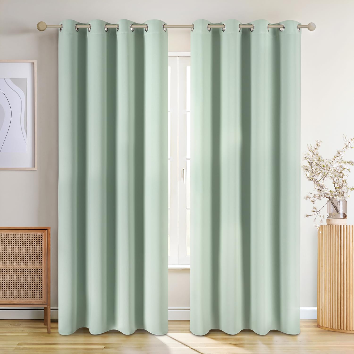 Blumtal Cortinas Opacas 2 Piezas 175x140cm - Cortinas Salon Opacas - Cortinas Dormitorio con Ojal - Cortinas termicas aislantes Frio y Calor - Cortinas Comedor - Cortinas para Salon - Cortinas Verdes OEKO-TEX STANDARD 100