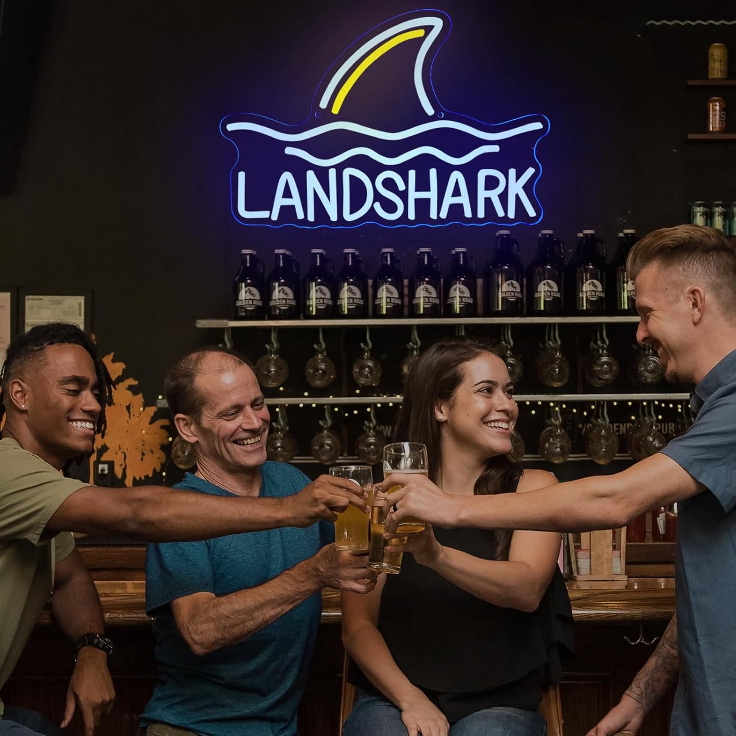 Tiabuy Land Shark Neon Beer Sign LED Shark Neon Lights Lager Neon Signs USB Powered Home Beer Bar Pub Man Cave Game Room Windows Garage Wall 17 x 9.5 IN