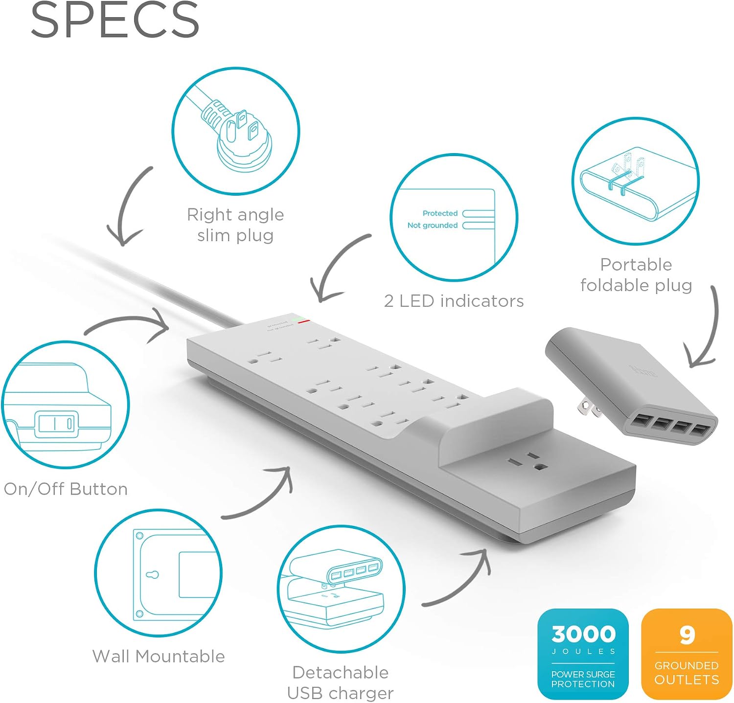 Hottest Sales iHome Power Strip: AC Pro + Surge Protector - Outlet Extender with 9 AC Outlets, Detachable 4 Port 5.4A USB Wall Charger, 6 ft Extension Cord and 3,000 Joule Surge Protection Super Sale 🛒 iHome Power Strip: AC Pro + Surge Protector - Outlet Extender with 9 AC Outlets, Detachable 4 Port 5.4A USB Wall Charger, 6 ft Extension Cord and 3,000 Joule Surge Protection