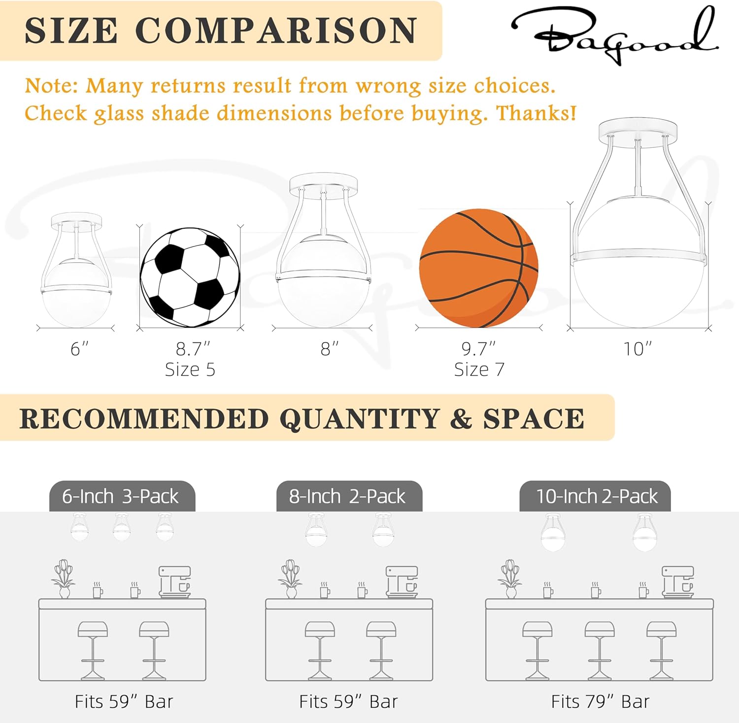 Globe Semi Flush Mount Ceiling Light Mid Century Modern Globe Ceiling Light Fixture with Milk Glass Shade Brass Finish for Living Room Hallway Kitchen Island Dining Room Laundry (Bulb Incl.)…