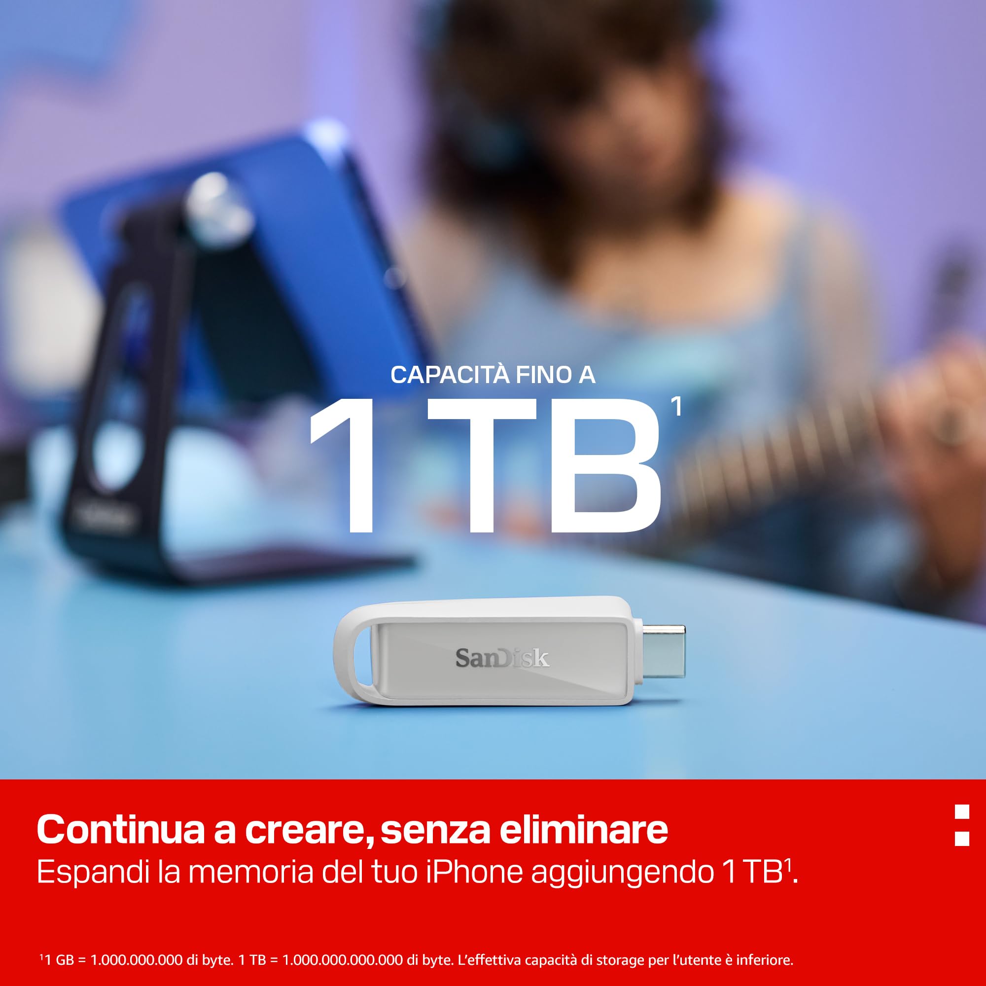 SANDISK Unità per telefono con USB Type-C 1 TB (per smartphone, tablet e computer, velocità fino a 150 MB/s, backup automatic, recupero dati) - Arctic White