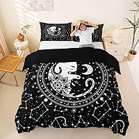 Vista 1 de Funda de Edredón de Gatos Galaxia Tamaño Full, Juego de Ropa de Cama Gótica de Luna Estrellada y Constelación 3 piezas para Decoración de Habitación