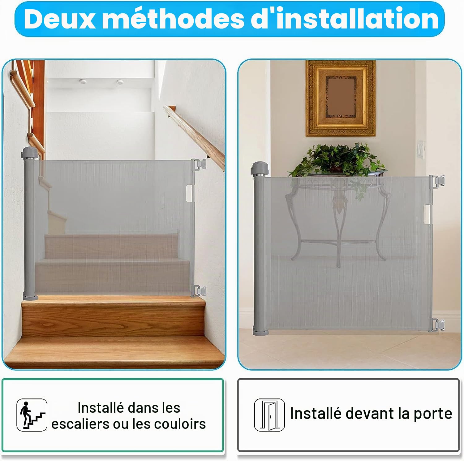 LARS360 Store de protection d'escalier extensible de 0 à 180 m - Gris