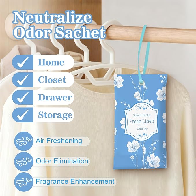 Sachet perfumado para cajones y armarios, 16 unidades, aromas lavanda, lino, algodón, vainilla miniatura 3