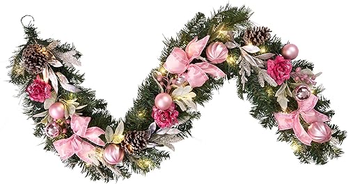 Miniatura 8 de Vofuly Guirnalda de Navidad preiluminada de 6 pies, decoración navideña a cuadros blancos y negros con 30 luces LED, decoración de cuadros