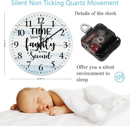 Miniatura 3 de Reloj de pared El tiempo que pasa con la familia vale cada segundo, reloj de pared moderno, funciona con pilas, silencioso, sin tictac, números