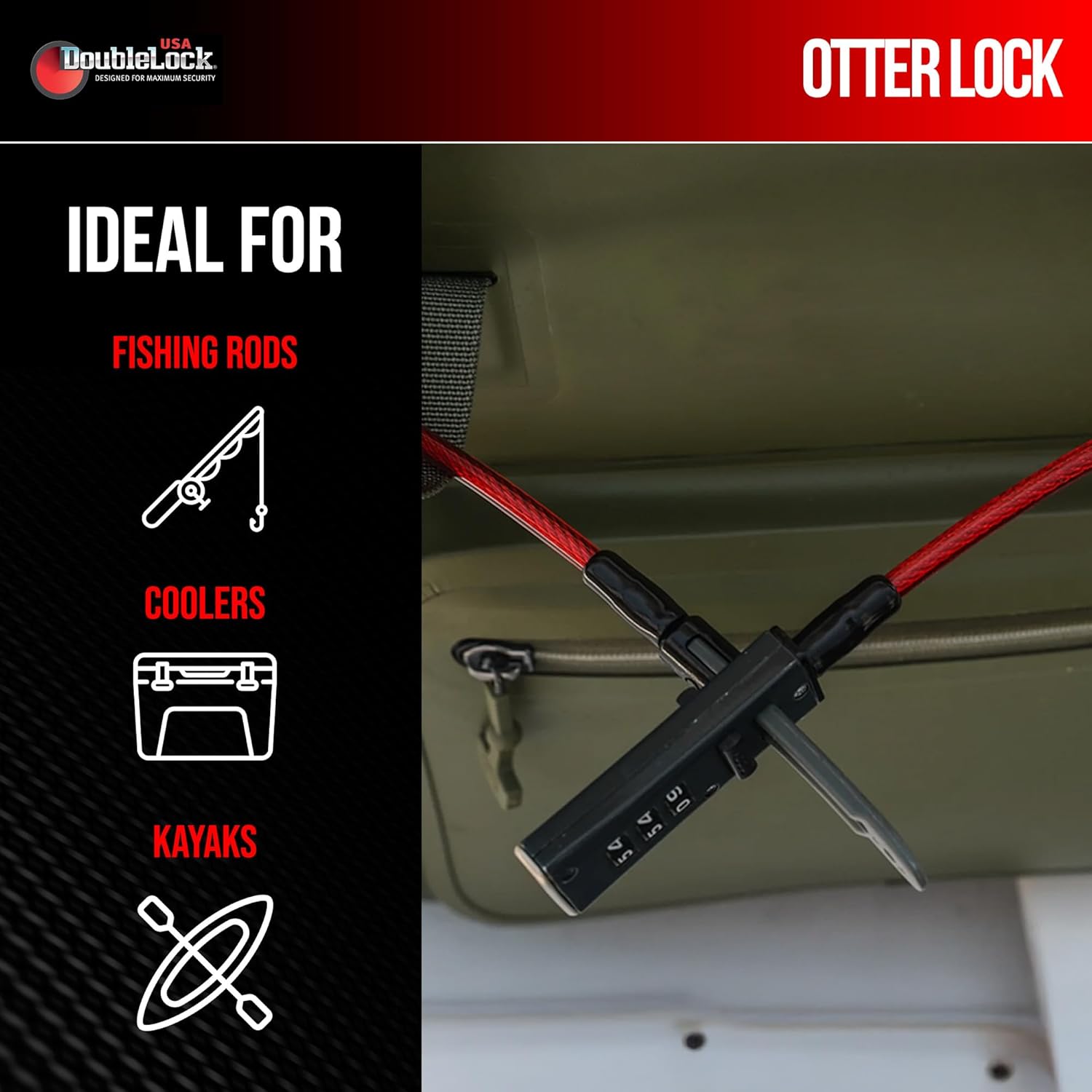 DoubleLock Otter Integrated Combination Cable Lock (6mm) – 10ft Weatherproof Steel Cable, Keyless Resettable Lock for Outdoor Gear, Bikes, Coolers, Kayaks, and Sports Equipment