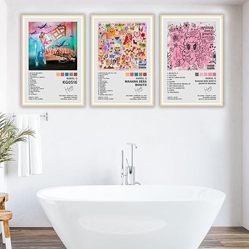 Miniatura 3 de JINOS Karol G - Juego de 3 pósteres de lienzo para álbum, pintura decorativa, lienzo, pósteres de pared e impresión artística moderna para