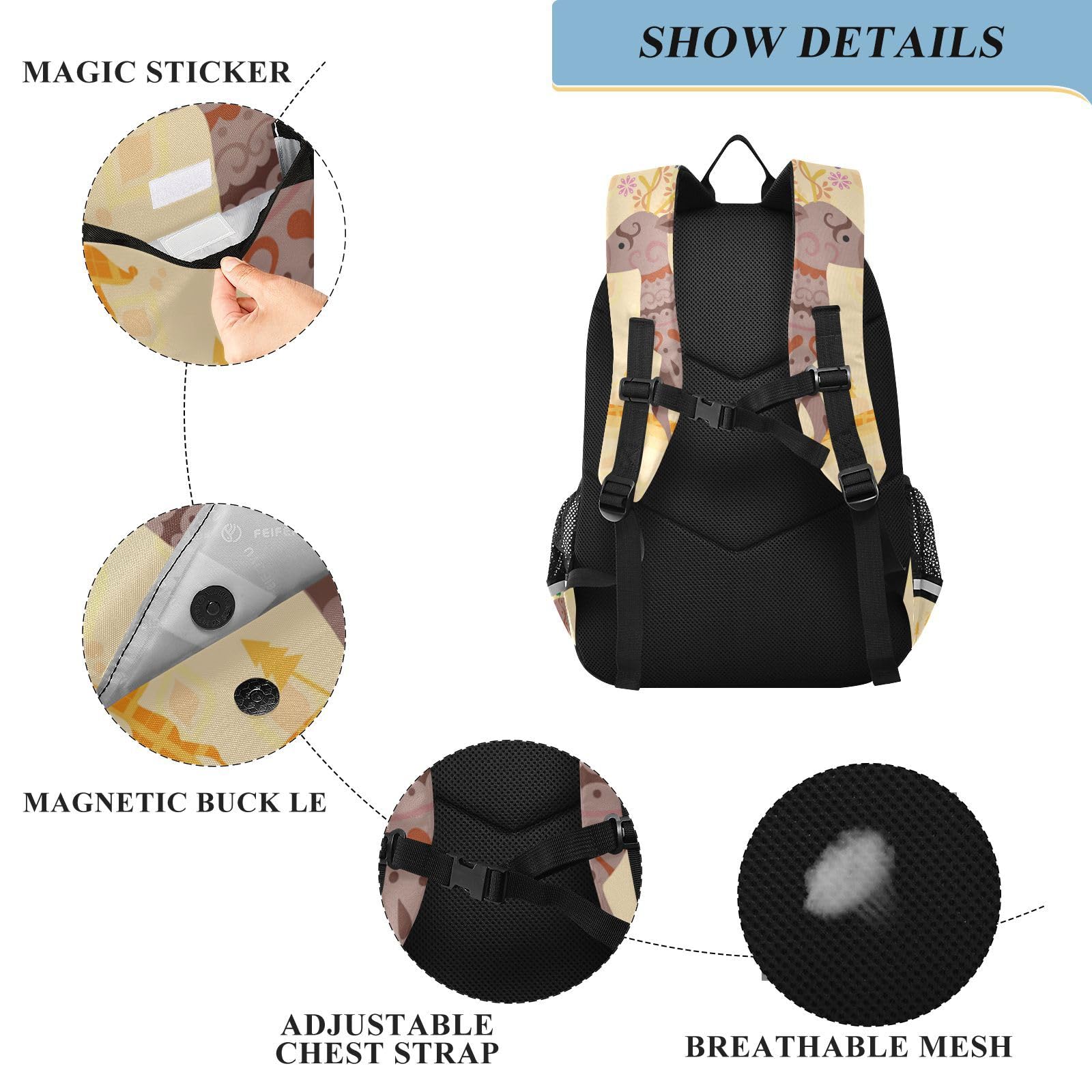 Vnurnrn Caricatura Lindo Bebé Ciervo Mochila Para Niños Niñas Escolar Mochilas Grande Reflectante Bolso de Escuela De Viaje Mujeres Hombres