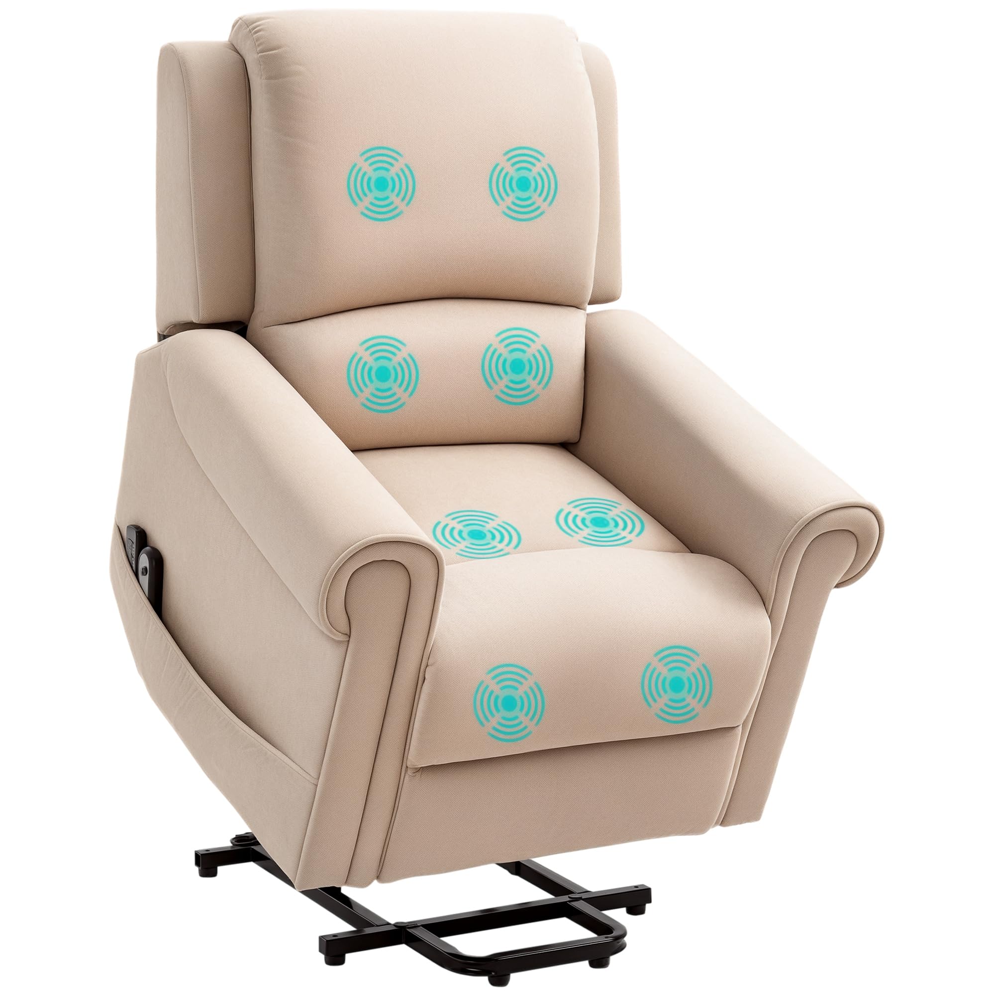 HOMCOM Poltrona Elettrica Alzapersona con 8 Punti Massaggio, Reclinabile 135°, Poltrona Relax Elettrica in Velluto per Anziani e Disabili con Telecomando, Poggiapiedi, Tasche Laterali, Marrone Chiaro