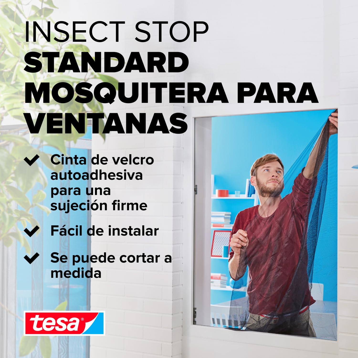 tesa INSECT STOP H&L Fly Screen for Window - mosquitera con cinta autoadhesiva, corte a medida, sin taladrar, blanco - 1x 150 x 180 cm