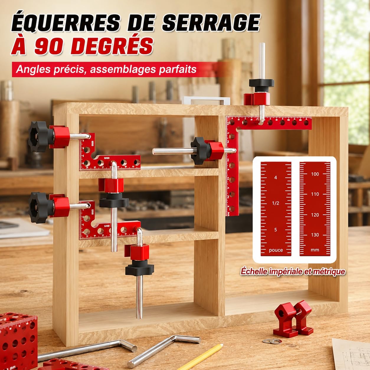 Lot de 8 équerres de positionnement à 90° aluminium, 4×140 mm + 4×80 mm | Kit d'équerres aluminium | serre joint angle meubles,cadres,tiroirs | Haute précision,outil menuisier| Aluminium antirouille