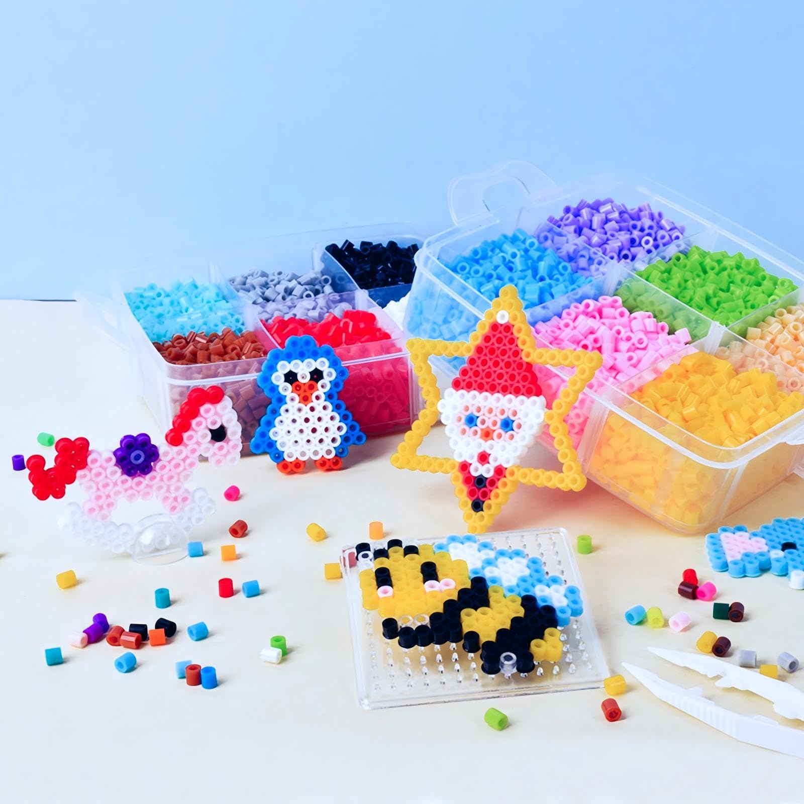 Perler zestaw do majsterkowania, 3-poziomowy zestaw pudełek do przechowywania, ręcznie robione, z koralikami, narzędzia do prasowania, akcesoria, kreatywne dla dorosłych