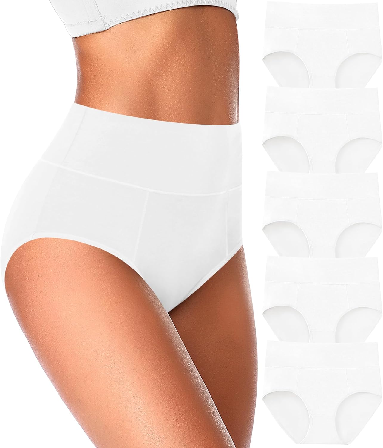 ASIMOON High Waisted Cotton Underwear for Women Plus Size Slight Tummy Control Full Coverage Panties Briefs Ladies Pack