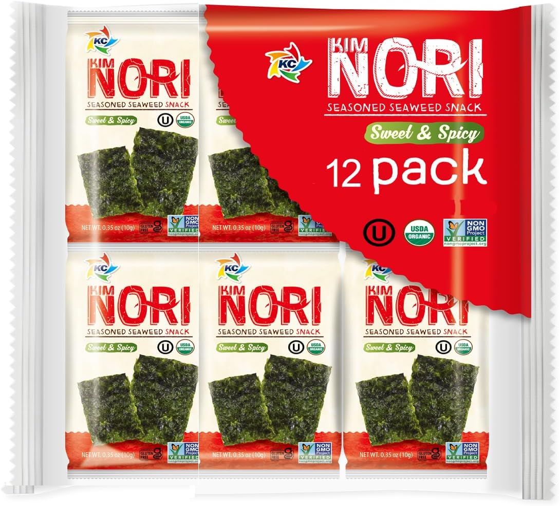 Kimnori Organic Roasted Seaweed Snacks โ Sweet โN Spicy (12-Pack) โ California Crafted, Keto-Friendly Low Calorie Superfood โ USDA Organic, Non-GMO & Gluten-Free โ Perfect Spicy Healthy Snack