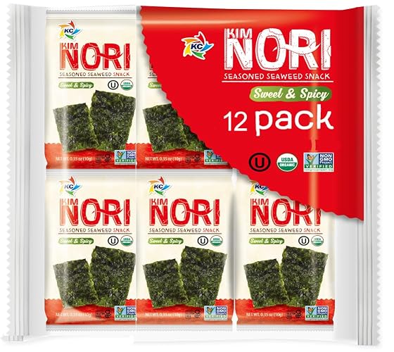 Kimnori Organic Roasted Seaweed Snacks – Sweet ’N Spicy (12-Pack) – California Crafted, Keto-Friendly Low Calorie Superfood – USDA Organic, Non-GMO & Gluten-Free – Perfect Spicy Healthy Snack - Sweet & Spicy