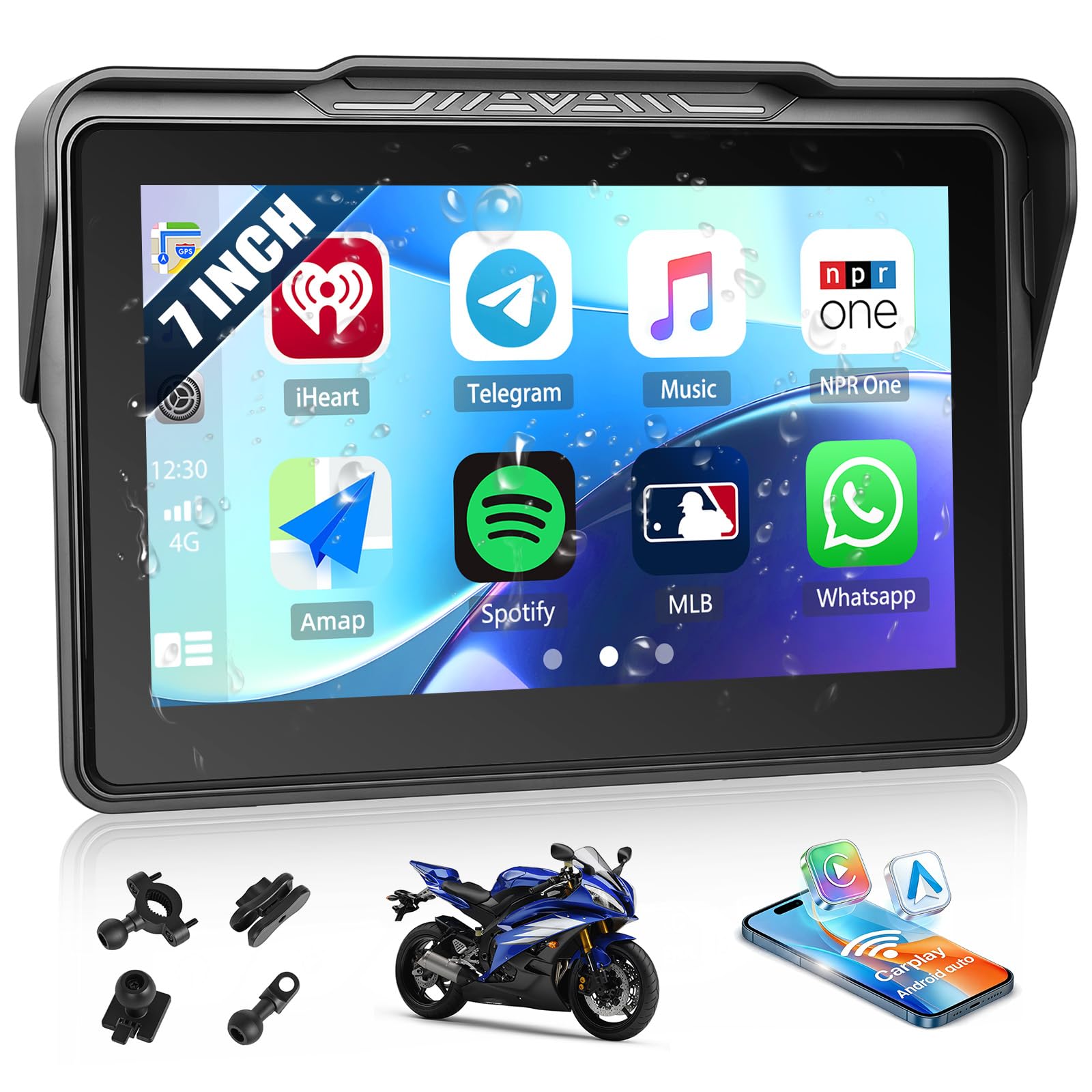 [2026] CAMECHO Senza Fili Carplay per Moto, 7 Pollici HD Schermo IP67 Impermeabile Navigatore con Touchscreen, Android Auto Bluetooth Airplay Android Cast, Supporto Siri/G-oogle Assistant