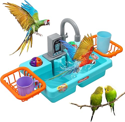 Miniatura 1 de Bañera para pájaros loros para jaula, bañera eléctrica automática con grifo y ducha, juguete de baño de periquitos para periquitos cacatúas pequeñas