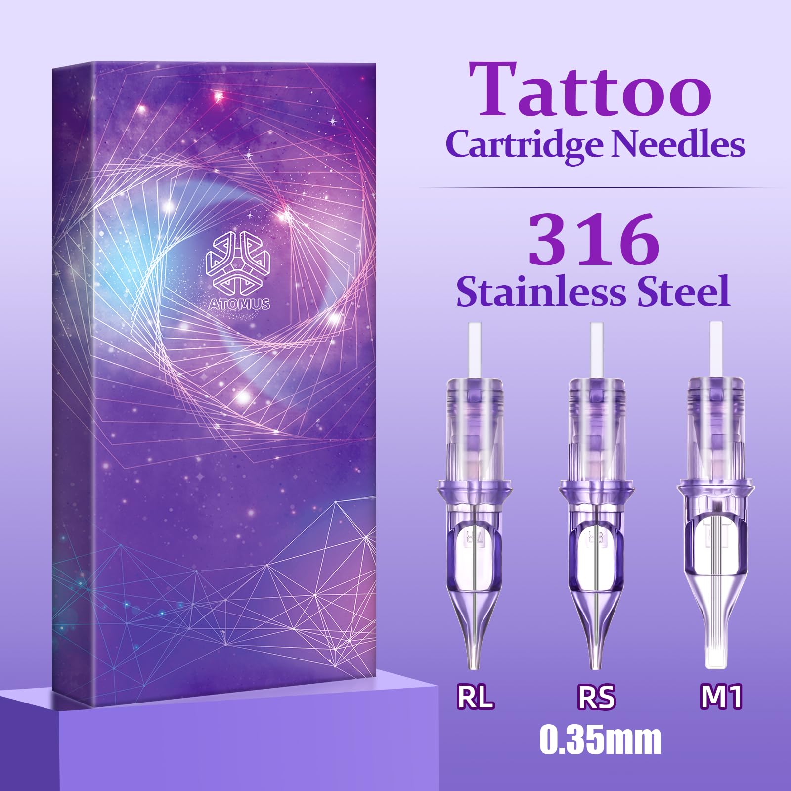 ATOMUS 50pcs Mixed Tattoo Cartridge Needles - Round Liner Shader Magnum - Assorted Sizes - Purple - Adults - Tattoo Pen Compatible - Image 3