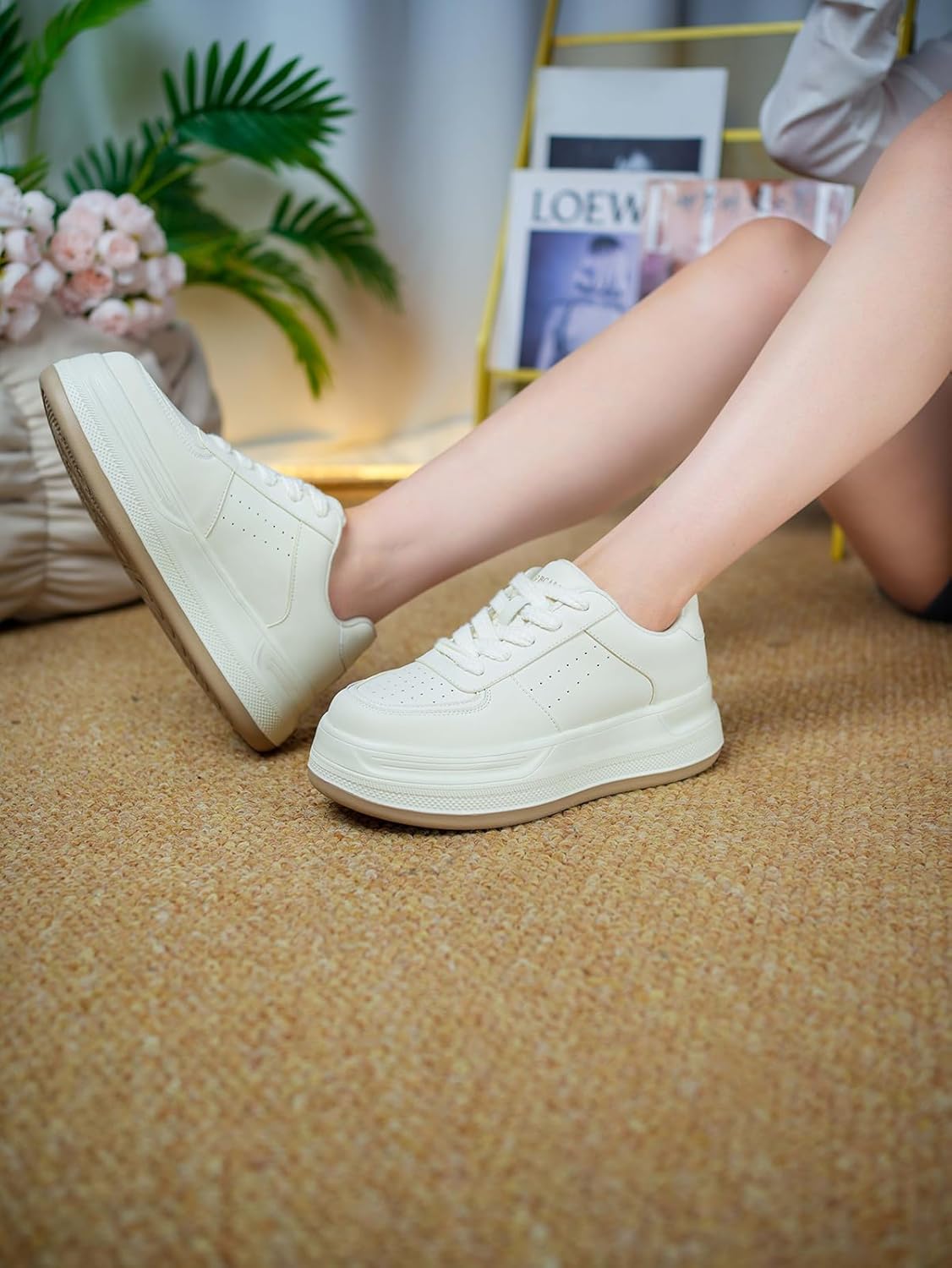 Women’s Comfortable Platform Walking Shoes Lace Up Lightweight Stylish Classic Casual Leather Fashion Sneaker - Image 2