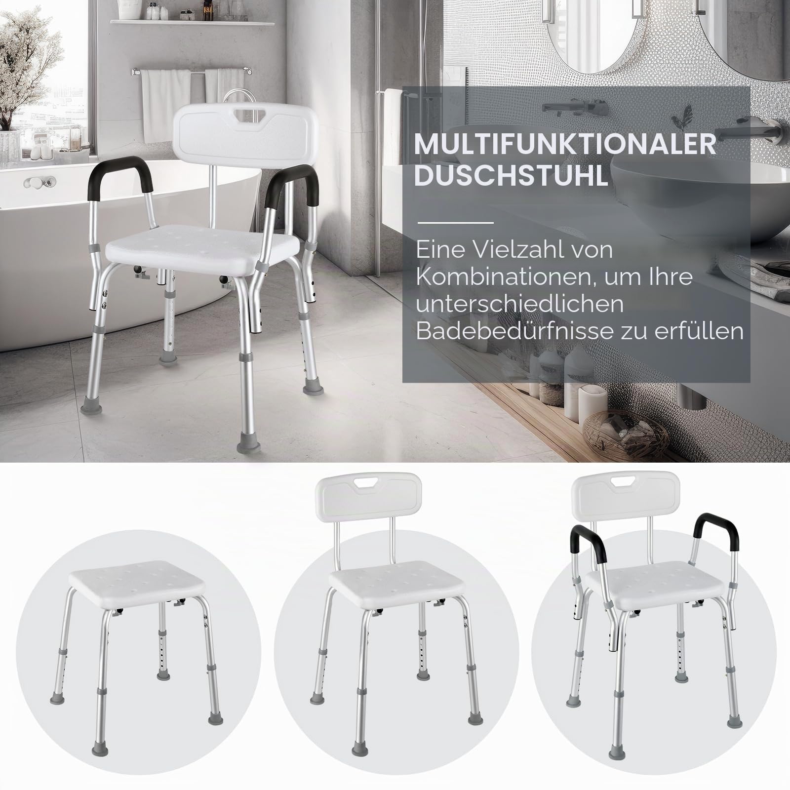 LIFERUN Duschhocker mit Lehne Duschstuhl, für Senioren&Schwangere Duschsitz