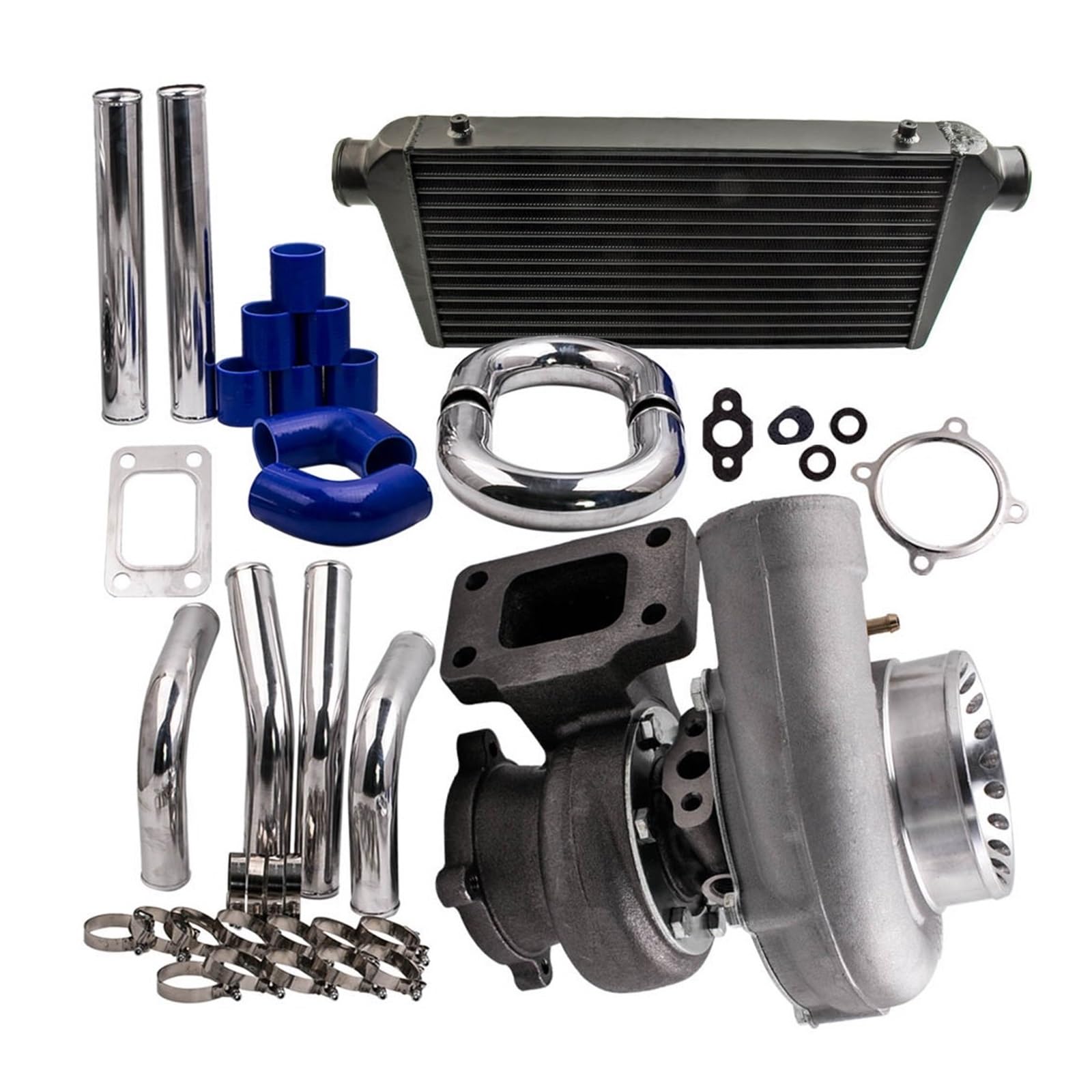 Cooled Intercooler Turbo Intercooler Anti Surge GT3582 GT35 T3 Turbo Flange & 64mm Pipe Kits & Intercooler 76mm