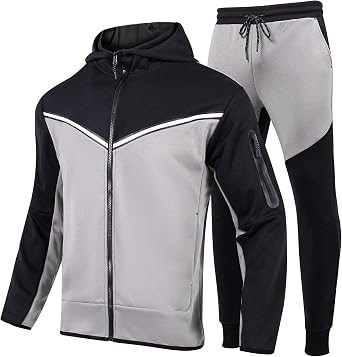 Mens Tracksuits Sweatsuits For Men Hooded Tracksuit Sweatsuit Long Sleeve Full-Zip Jogging Sweatpants 2 Piece