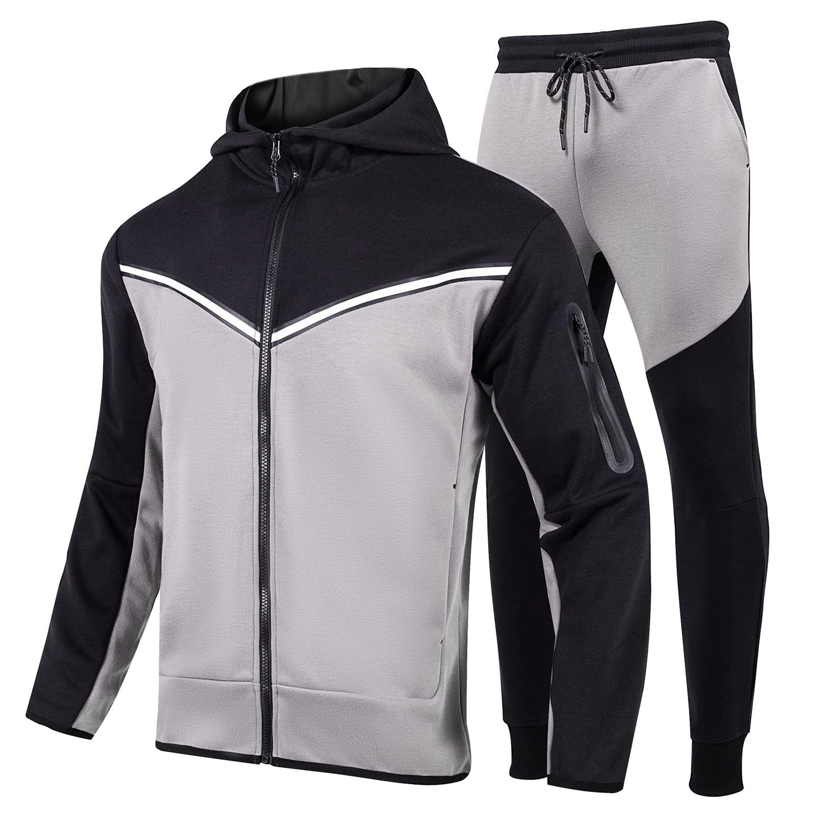 ANGELA BEBE Men's Tracksuits Sweatsuits For Men Hooded Tracksuit Sweatsuit Long Sleeve Full-Zip Jogging Sweatpants 2 Piece