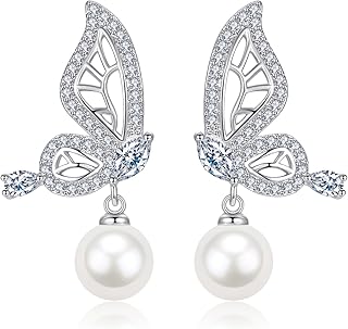 ピアス つけっぱなし 金属アレルギー対応 レディース セカンドピアス S925シルバー プラチナメッキ 両耳 可愛い 揺れる蝶々パールピアス 大きめ