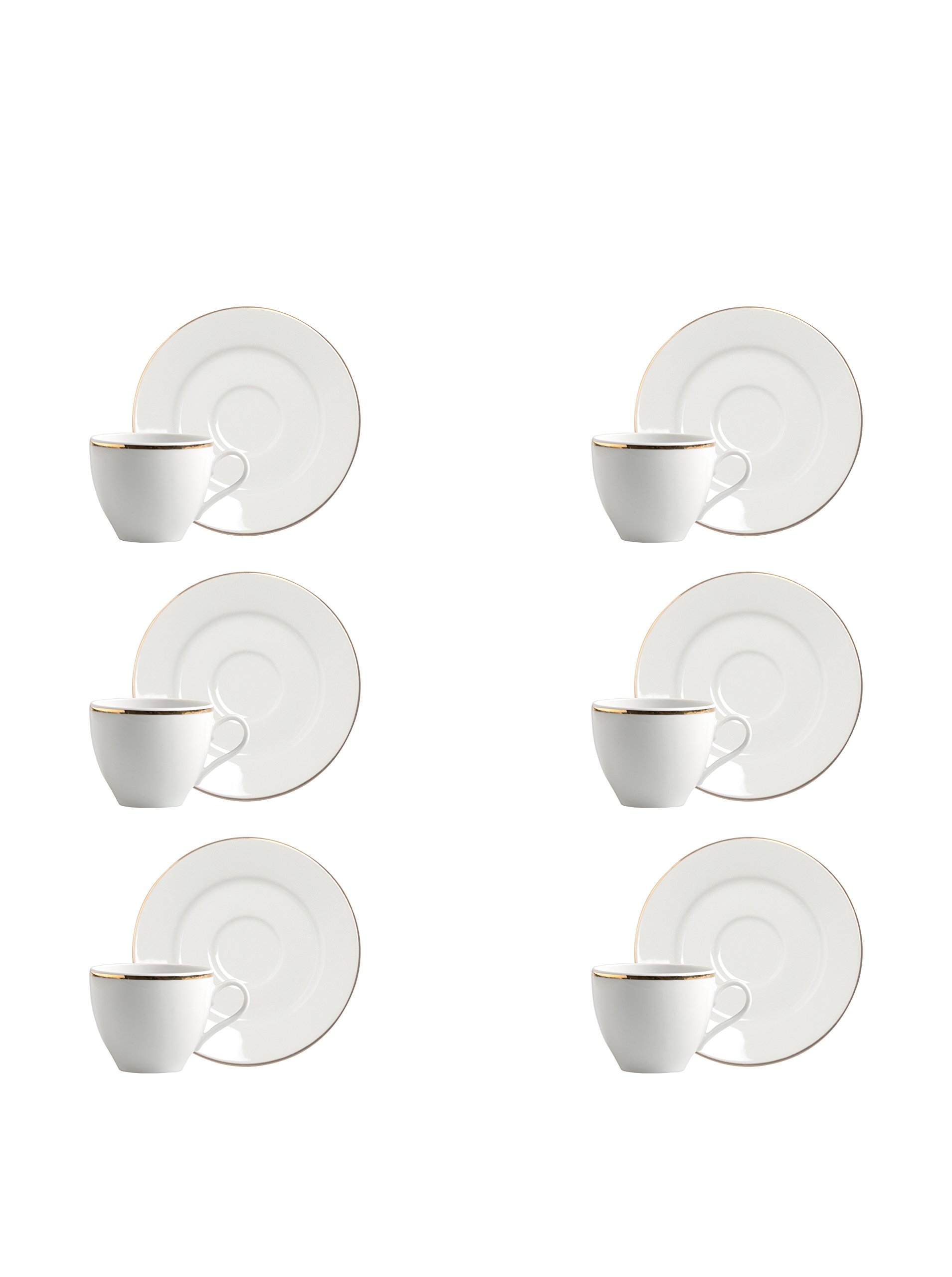 Excelsa Gold Set 6 Tazzine da Caffè con Piattino, Porcellana