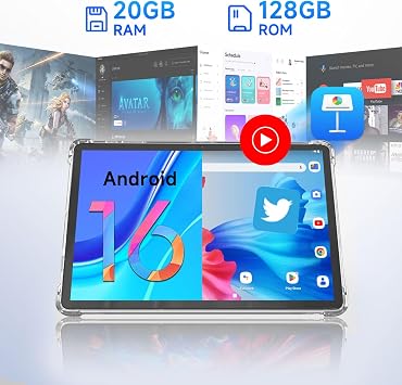 11 inch Tablet 2 in 1 Tablets, 20GB RAM 128GB ROM, Android 16 Tablet with Case keyboard mouse Stylus Support 2TB Expandable, 13MP Camera, Octa-core Processor 5G WiFi-6 8000MAH Battery 11'' Tableta.