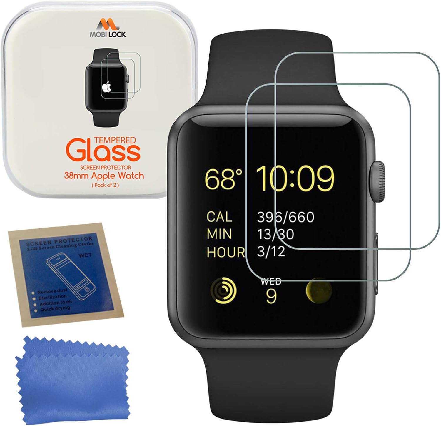 Premium Apple Watch Tempered Glass Screen Protector (Pack of 2) | Compatible with Apple Watch 38mm Series 1, 2 & 3 | Durable, Scratch-Proof & Ultra High-Clarity Screen Protector