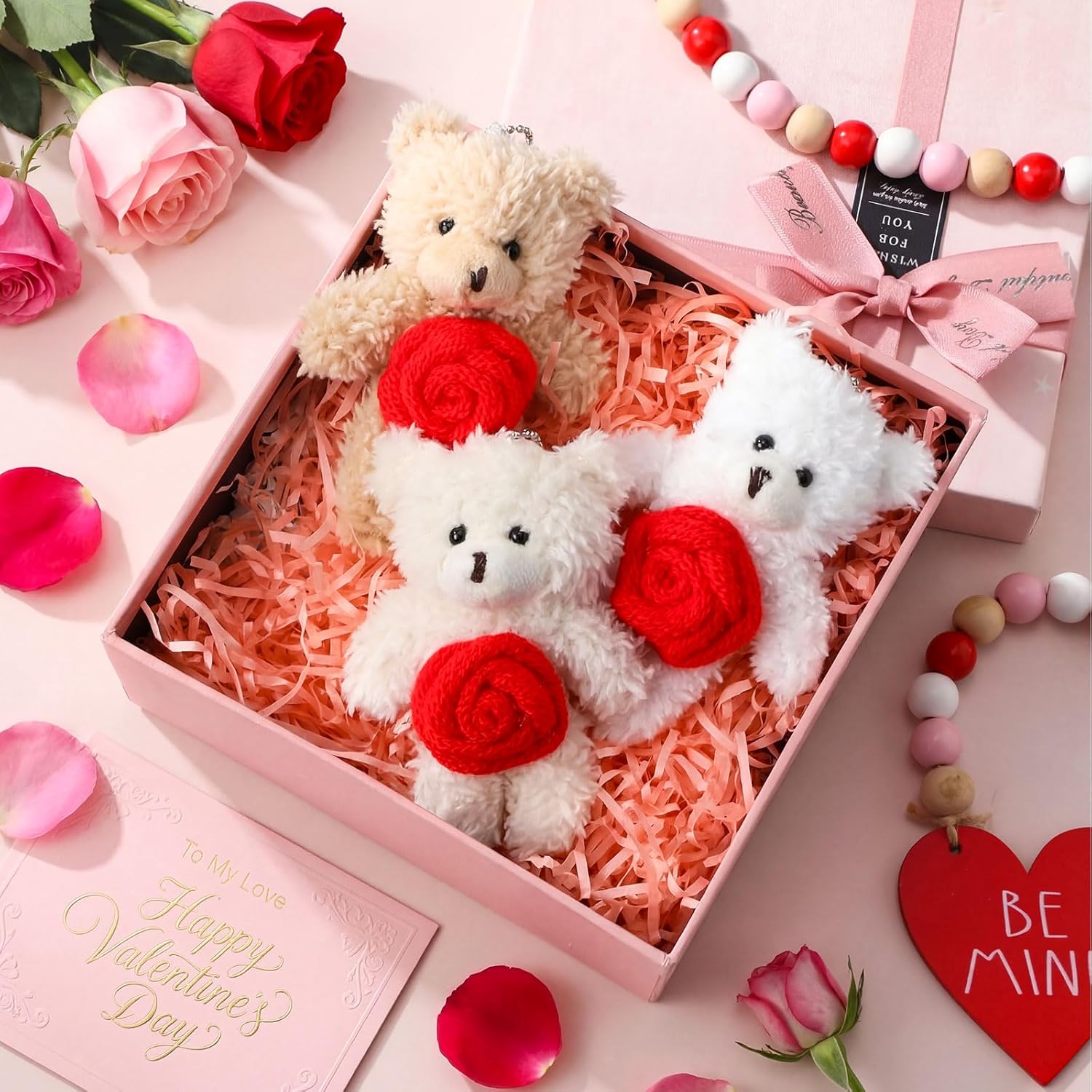 Jenaai 24 Pcs Valentine's Day Mini Teddy Bear Bulk, 5.1 Inch Valentines Day Stuffed Animals Soft Plush Toys for Kids Grils Boys Birthday Gifts Party Favors Wedding Supplies(Rose Bear)