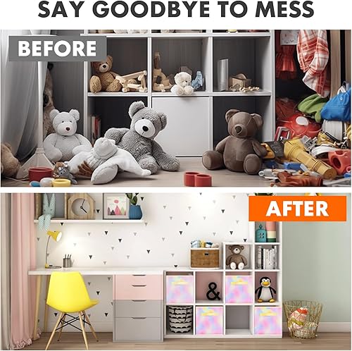 Miniatura 10 de PowerKing Cubos de almacenamiento plegables con asas, contenedores plegables de tela para estantes de armario, contenedores de almacenamiento