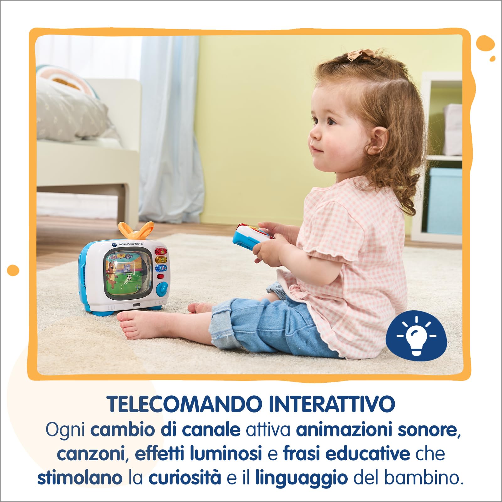 VTech La Mia Prima Smart TV, Televisione Interattiva per Bambini, Telecomando Interattivo Incluso, 10 Canali, 5 Canali Bilingue Italiano e Inglese, Spegnimento Automatico, Batterie Incluse, 12-36 Mesi