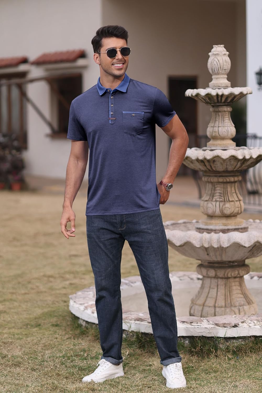 SEGANUP Men's Casual Collared Polo Shirts Cotton Short Sleeve Golf Shirts Fashion Basic Shirts with Pocket - Image 2